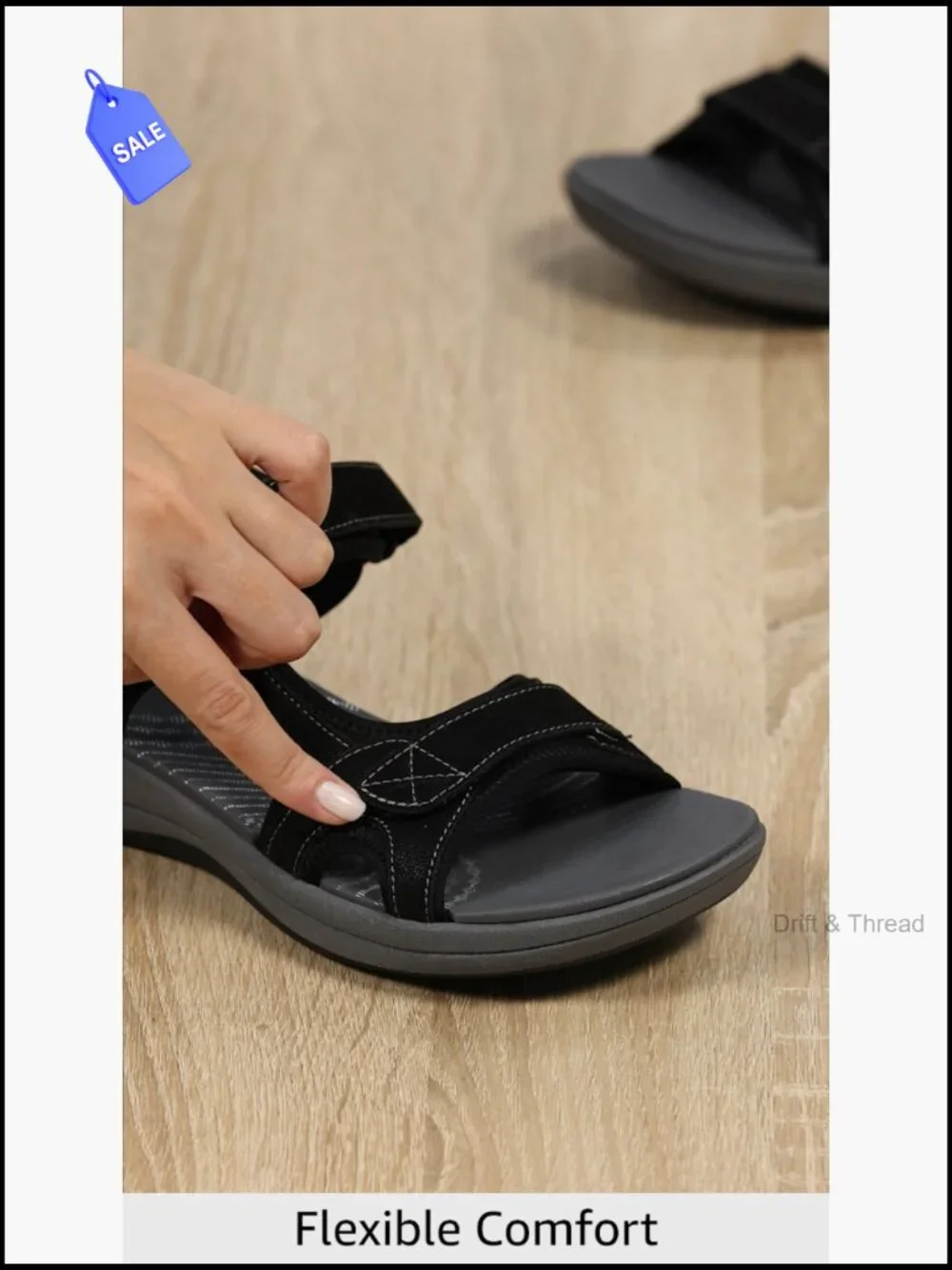 Platform Flat Sandals with Adjustable Buckle, EVA Footbed